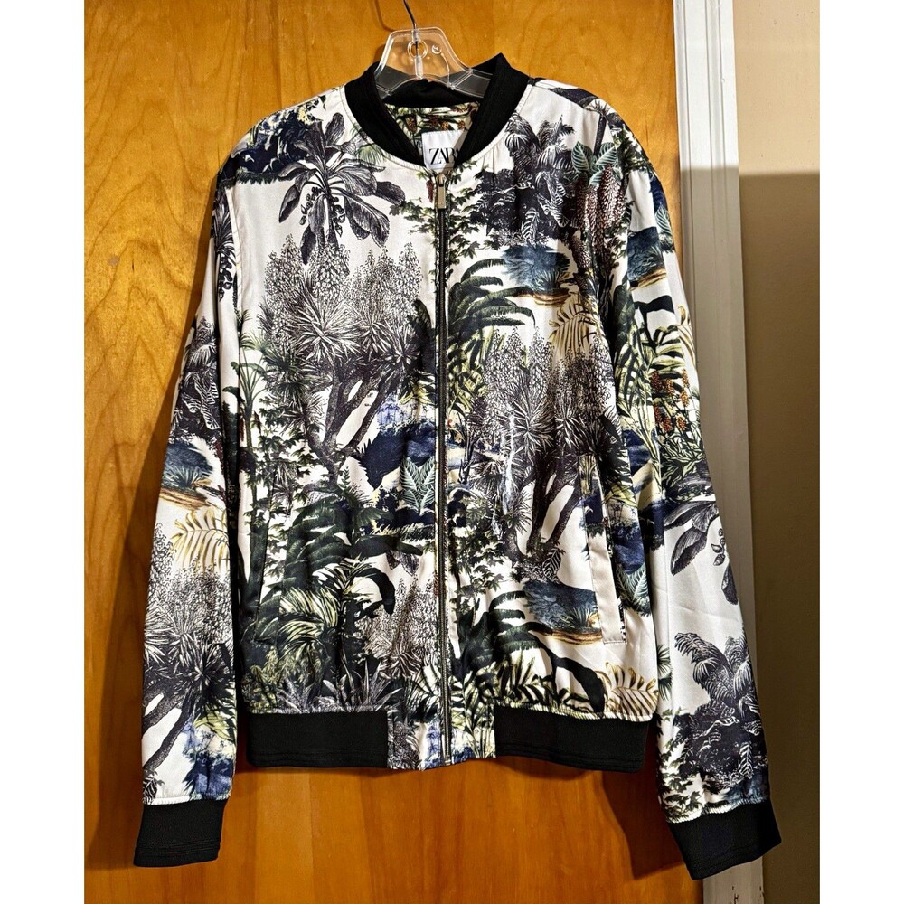ZARA Men's Tropical Floral Bomber Jacket Full Zip Multicolor Size L 42"